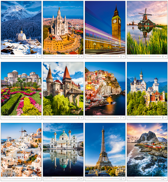 Wall calendar 2024 Europe 13p 31x52cm Images